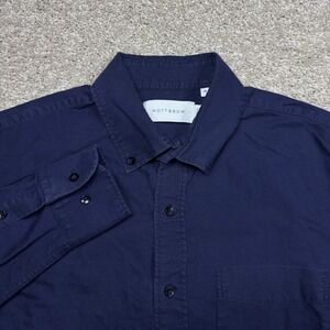 Mott & Bow Mens Navy Blue Long Sleeve Button Down Cotton Shirt Size Medium